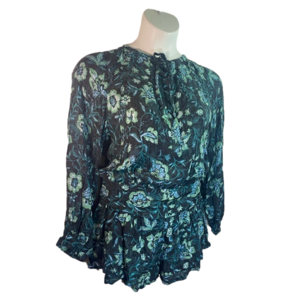 FREE PEOPLE Dance ‘Til Dawn Green Black Floral Romper NWOT Size S SKU0643 - Picture 4 of 10